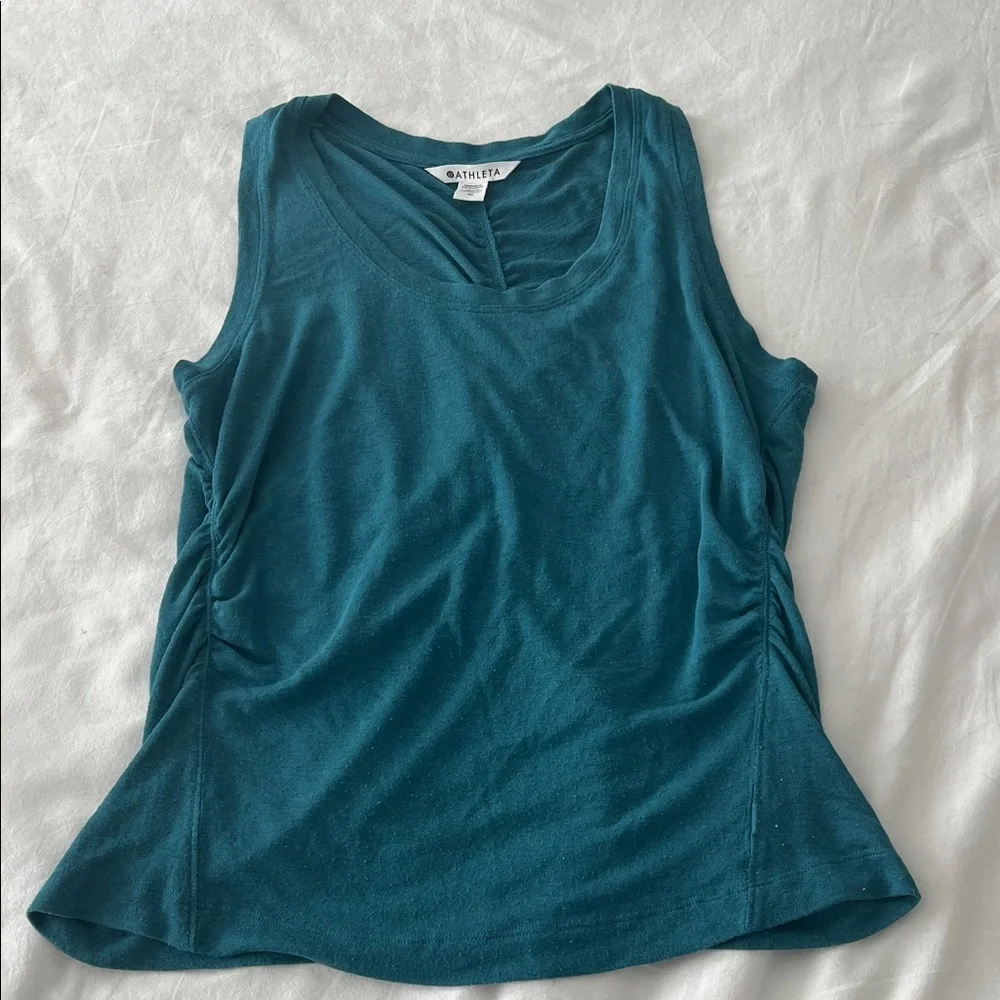 Athleta Teal Breezy Ruched Tank Size M - Picture 3 of 7